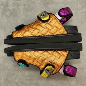 Kurt Geiger Sandals 6.5 Rainbow Quilted Leather Orson Chunky Metallic New $150